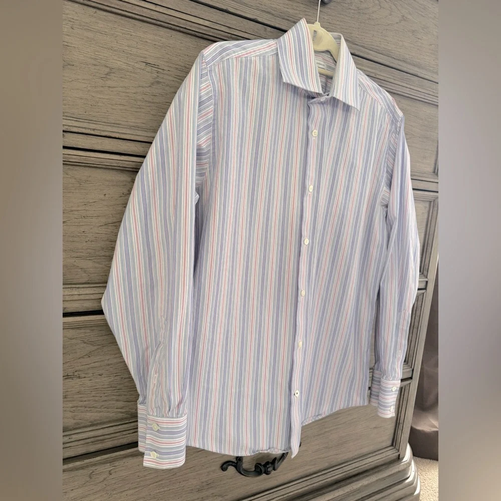 Banana Republic Striped Collared Button Down EUC White Blue Pink Dress S…